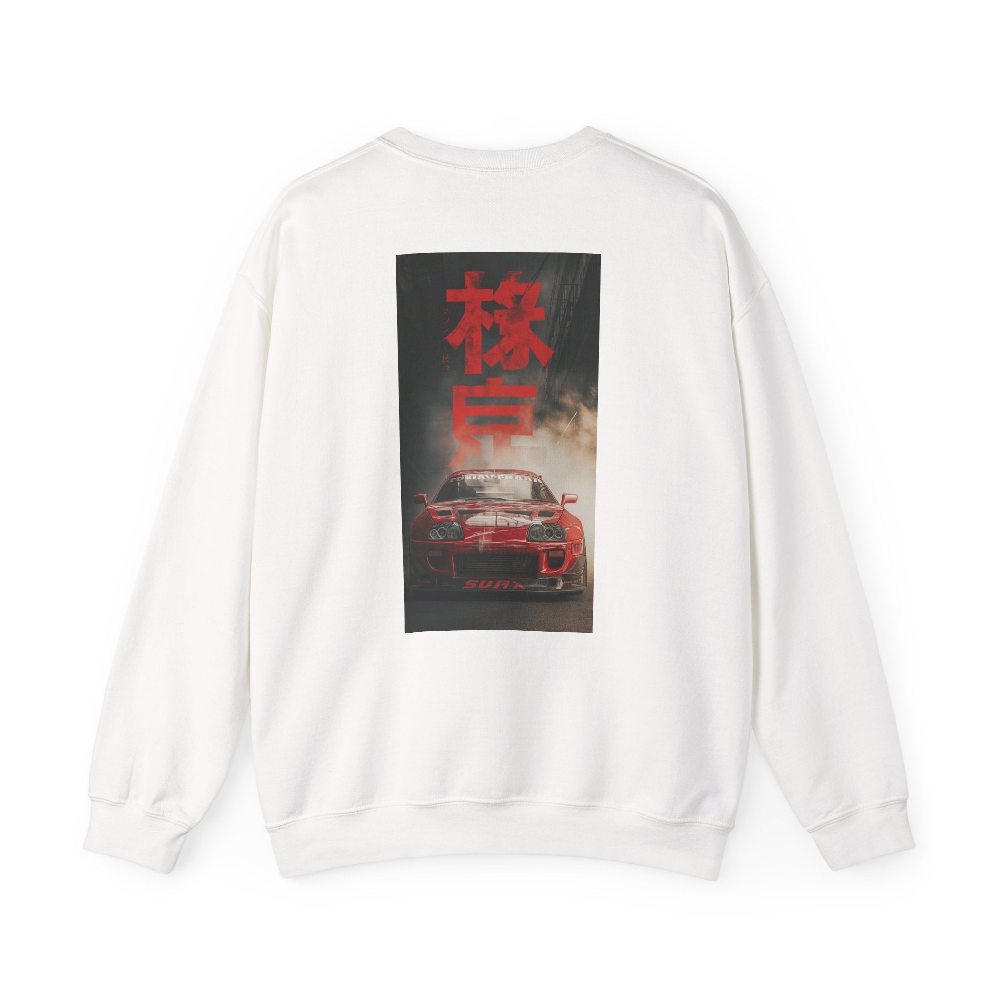 Racing Drift Crewneck Sweatshirt — Red JDM Car with Kanji Graphic