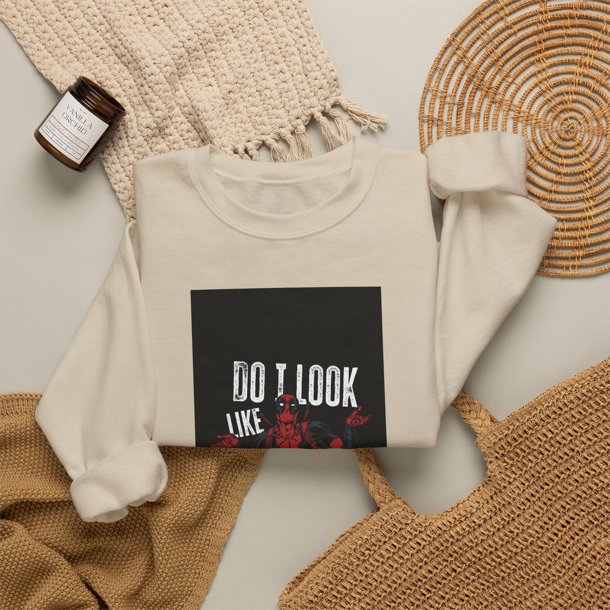 Crewneck Sweatshirt — “Do I Look Like I Care?” Devil Graphic