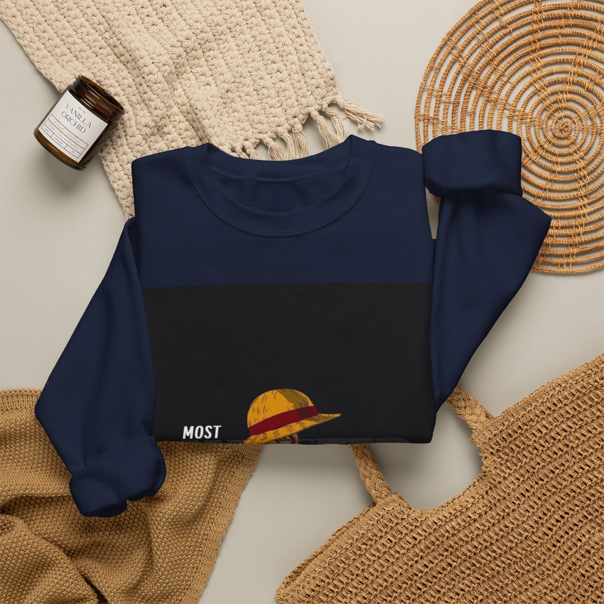 Crewneck Sweatshirt — "Most Wanted" Straw Hat Pirate Graphic