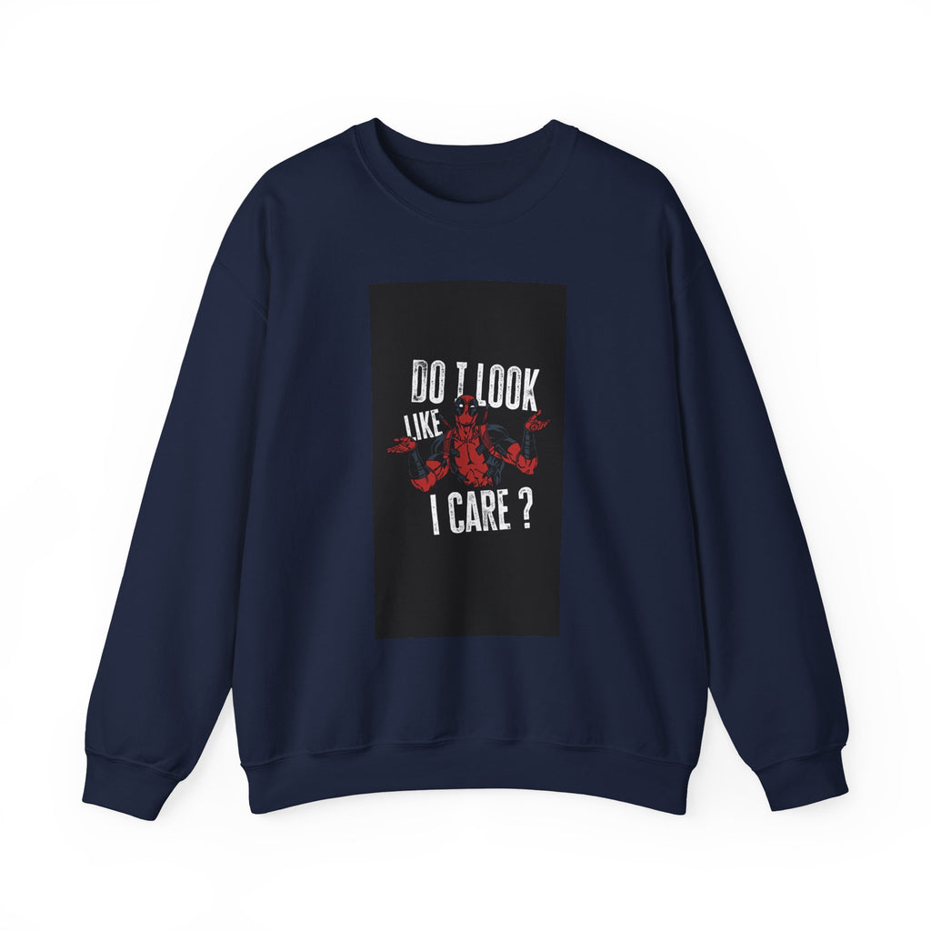 Crewneck Sweatshirt — “Do I Look Like I Care?” Devil Graphic