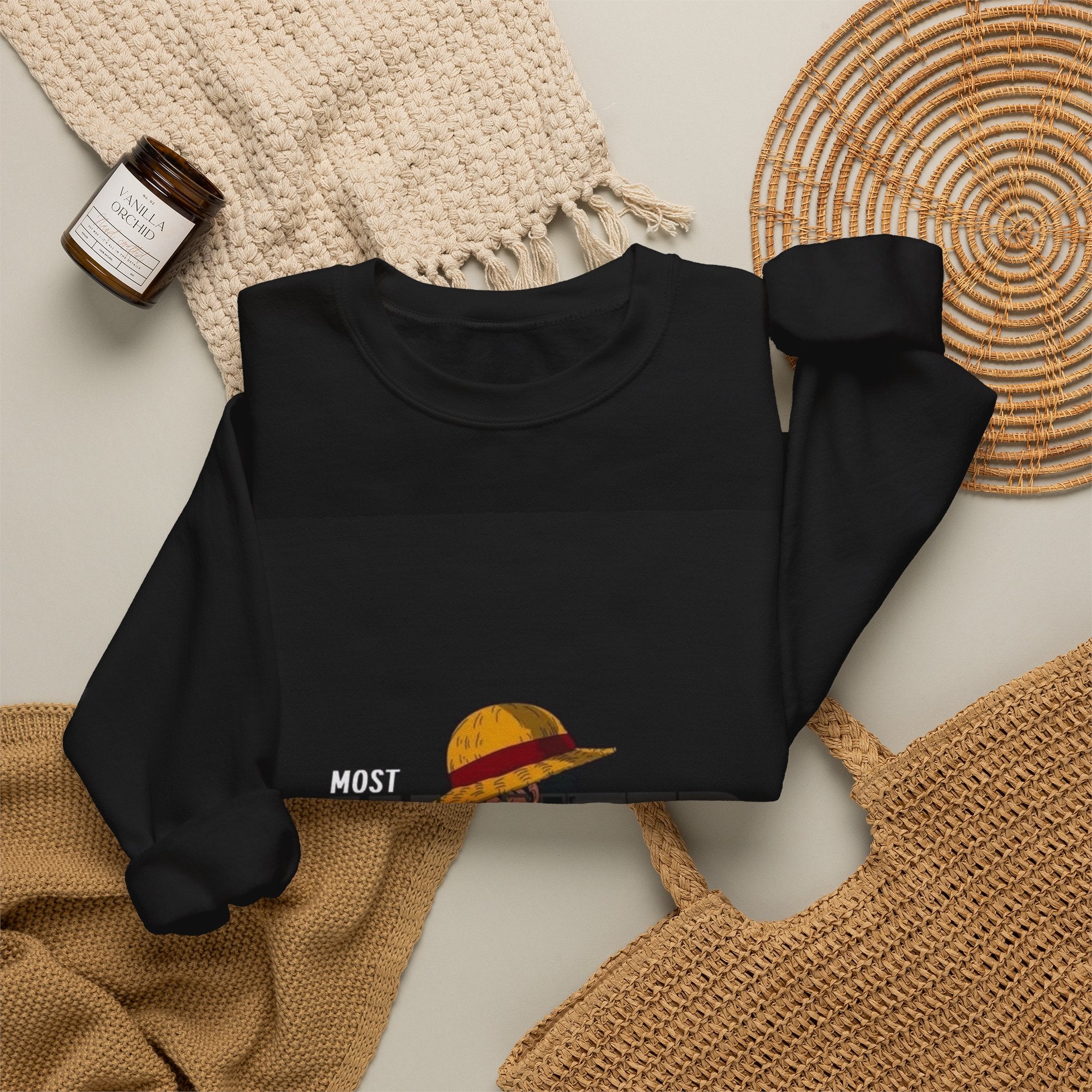 Crewneck Sweatshirt — "Most Wanted" Straw Hat Pirate Graphic