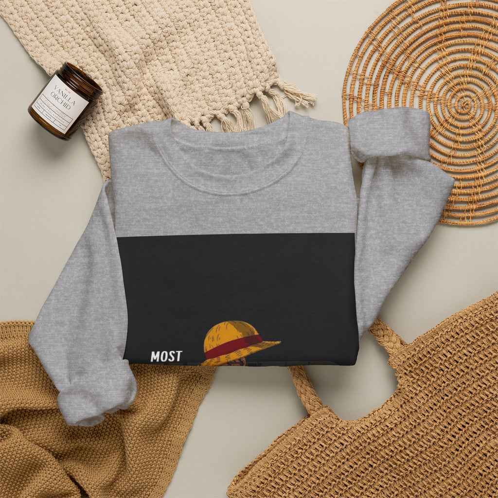 Crewneck Sweatshirt — "Most Wanted" Straw Hat Pirate Graphic
