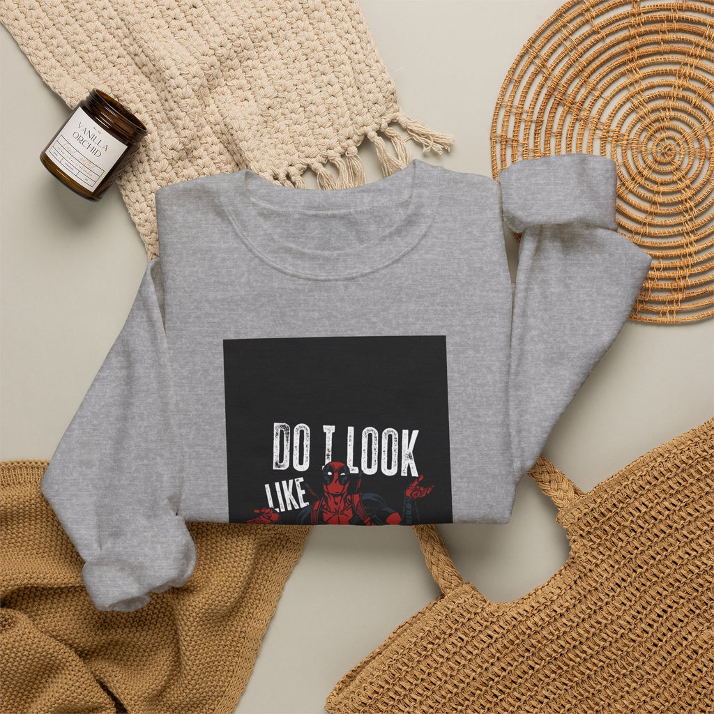 Crewneck Sweatshirt — “Do I Look Like I Care?” Devil Graphic