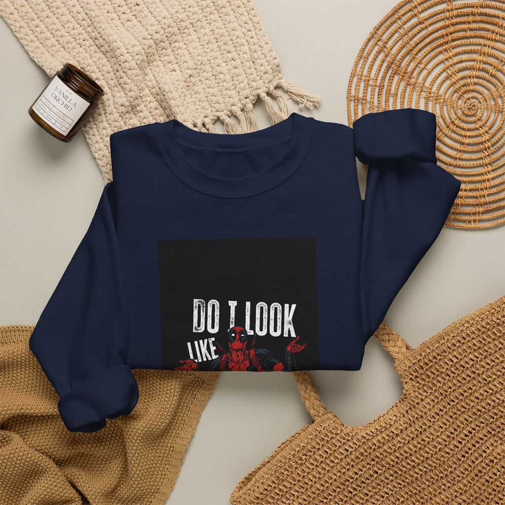 Crewneck Sweatshirt — “Do I Look Like I Care?” Devil Graphic